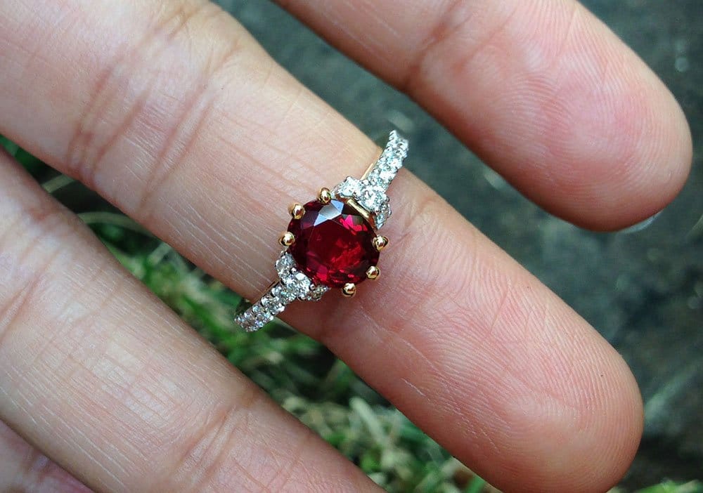 carats Unheated & Untreated Vivid Red Mozambique Ruby with Engagement Ring - Thai Native Gems - Trustworthy Diamond Jeweler
