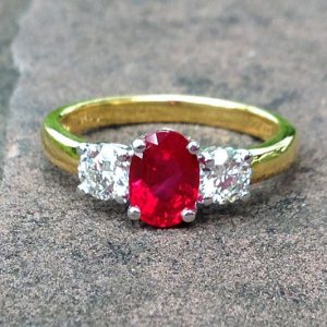 1.25 carats Heated Vivid Red Burmese Ruby with 0.50 carats Diamond Engagement Ring