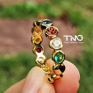 Navaratna (Nine Gemstone) Thai Lucky Half-Eternity Ring Set in 18K Gold