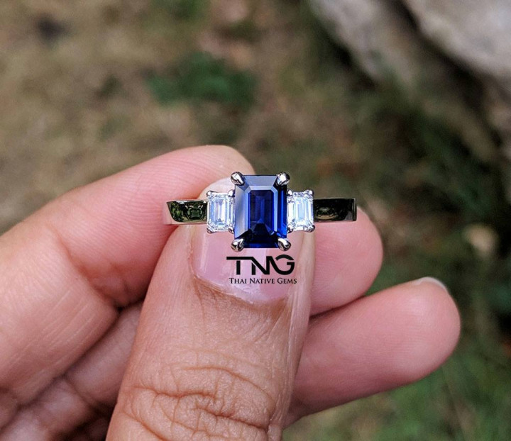 Octagon Blue Sapphire Diamond Engagement Ring