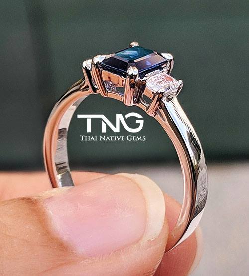 Emerald Cut Blue Sapphire Diamond Engagement Ring