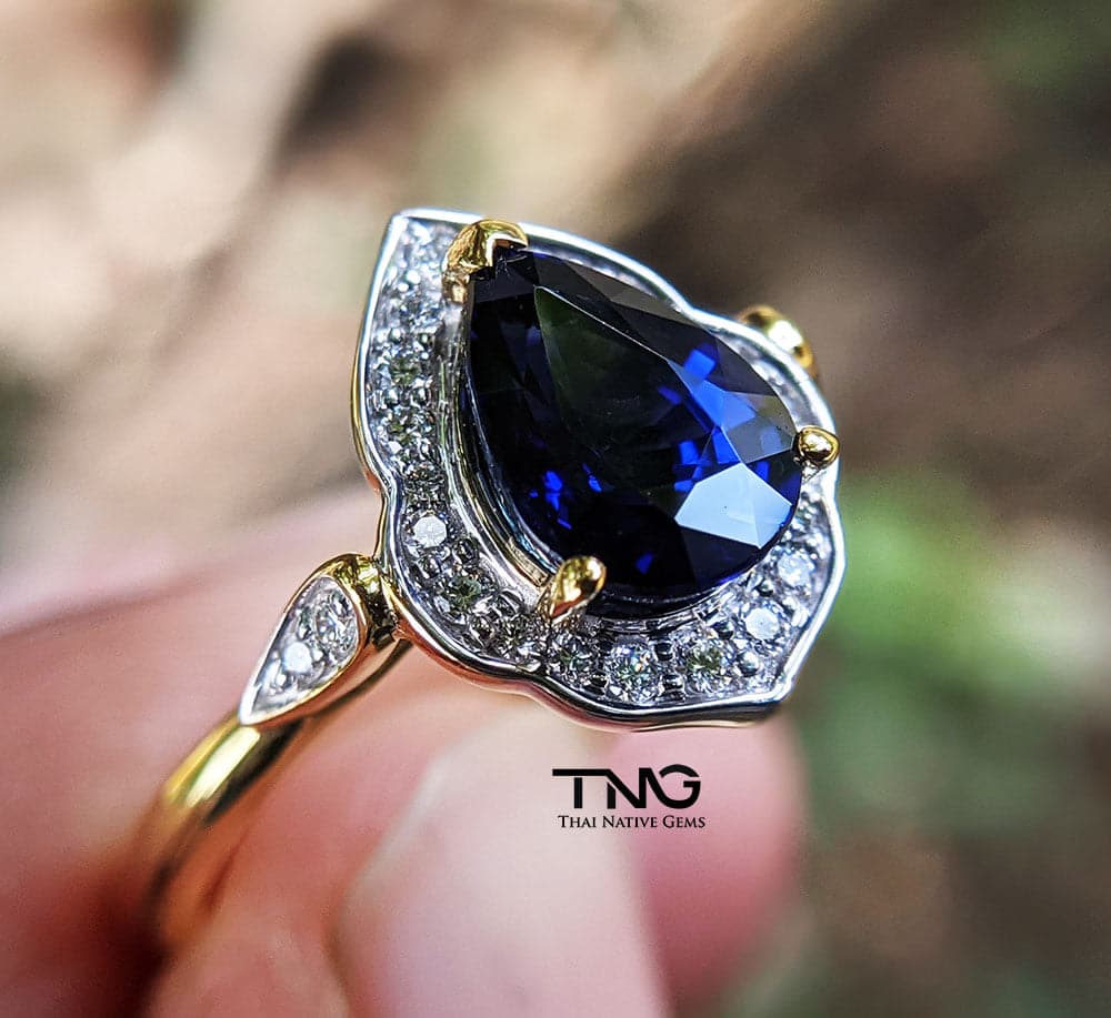 Pear Shape Blue Sapphire Diamond Engagement Ring