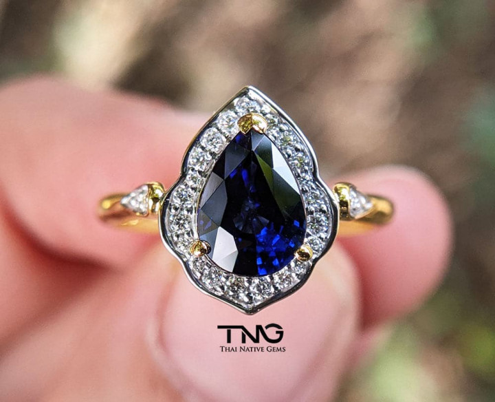 Pear Shape Blue Sapphire Diamond Engagement Ring