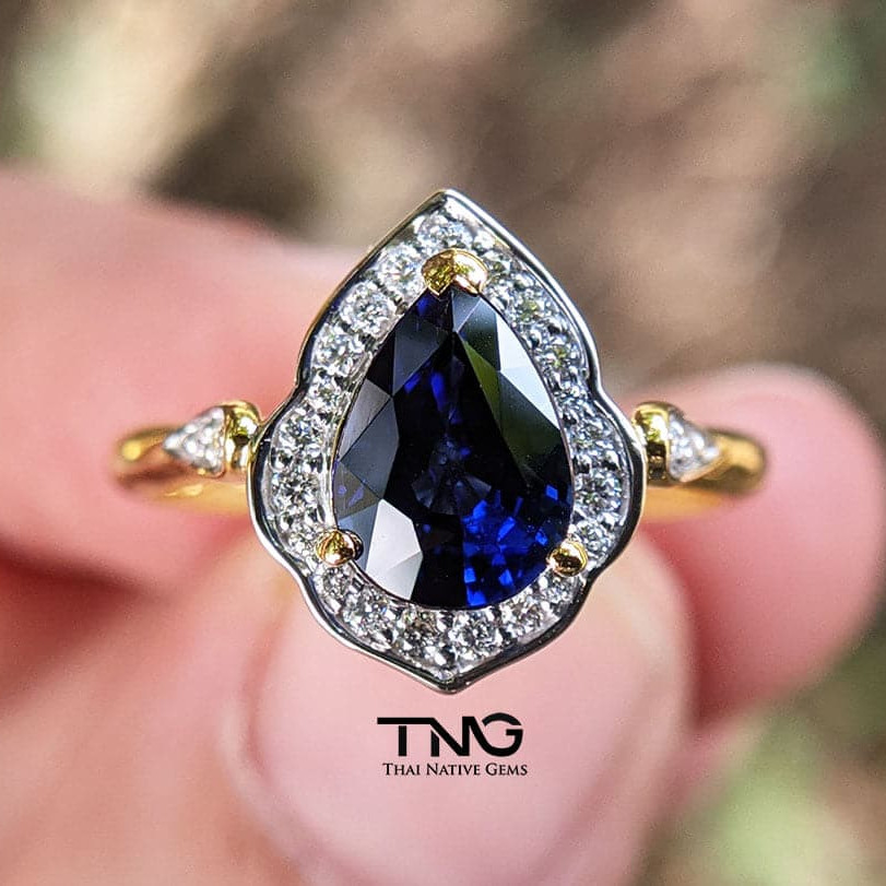 Pear Shape Blue Sapphire Diamond Engagement Ring