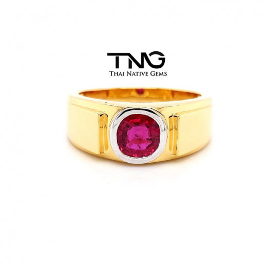 Man Cushion Ruby Yellow Gold Engagement Ring