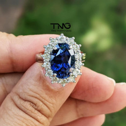 Blue Sapphire Halo Diamond Platinum Engagement Ring