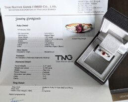 Thai Native Gems Certificate with GIA Ruby Pear Diamond Ring