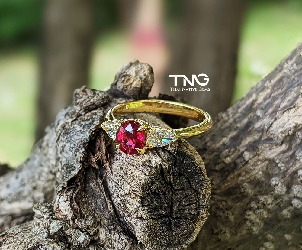 Ruby Pear Diamond Gold Ring from Bangkok