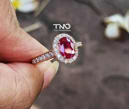 Ruby Halo & Side Diamonds Rose Gold Engagement Ring
