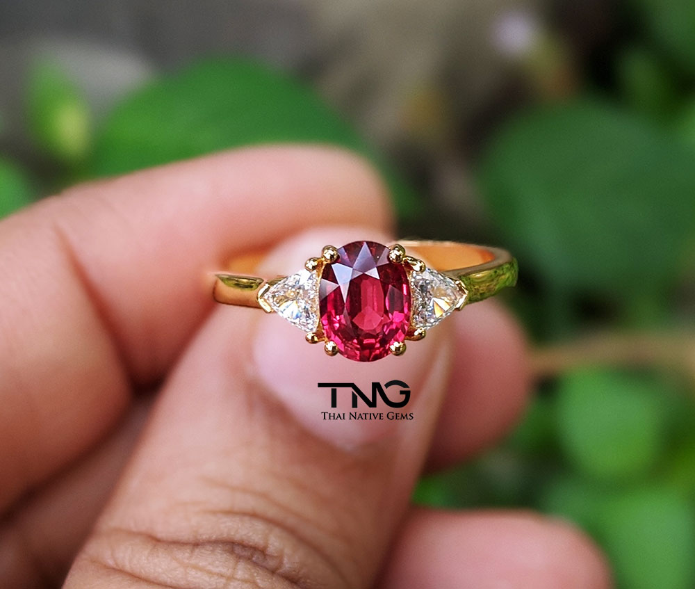 Ruby with Trillion Diamonds in Yellow Gold from Bangkok